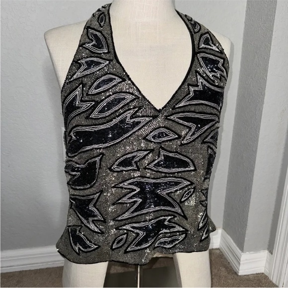 Newport News Tops - Vintage Newport News Womens Heavy Beaded Halter Top Sz 16 NWT New With Tags